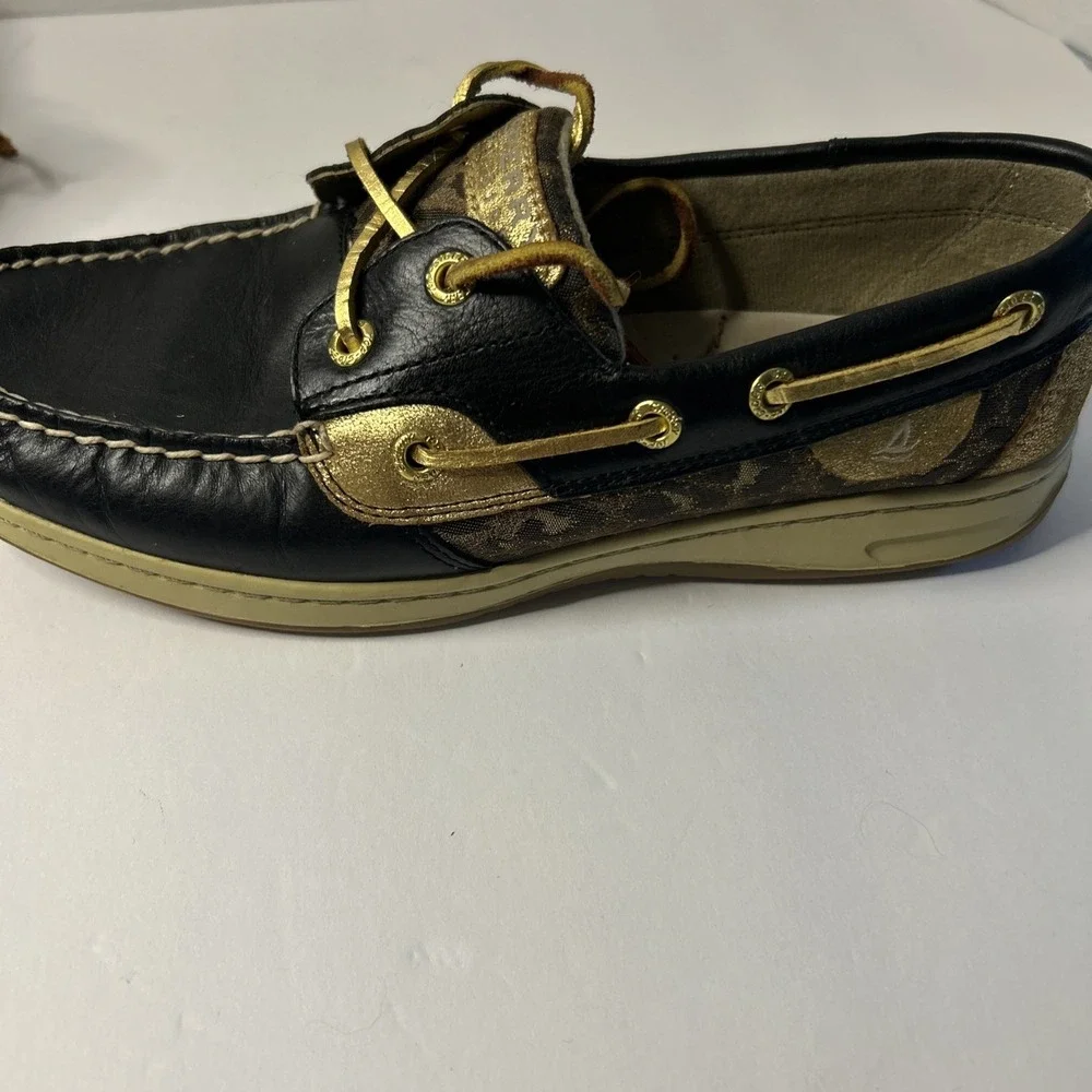 SPERRY TOP-SIDER BOAT SHOES BLACK/GOLD METALLIC SPARKLE WOMEN'S 8 M LEATHER